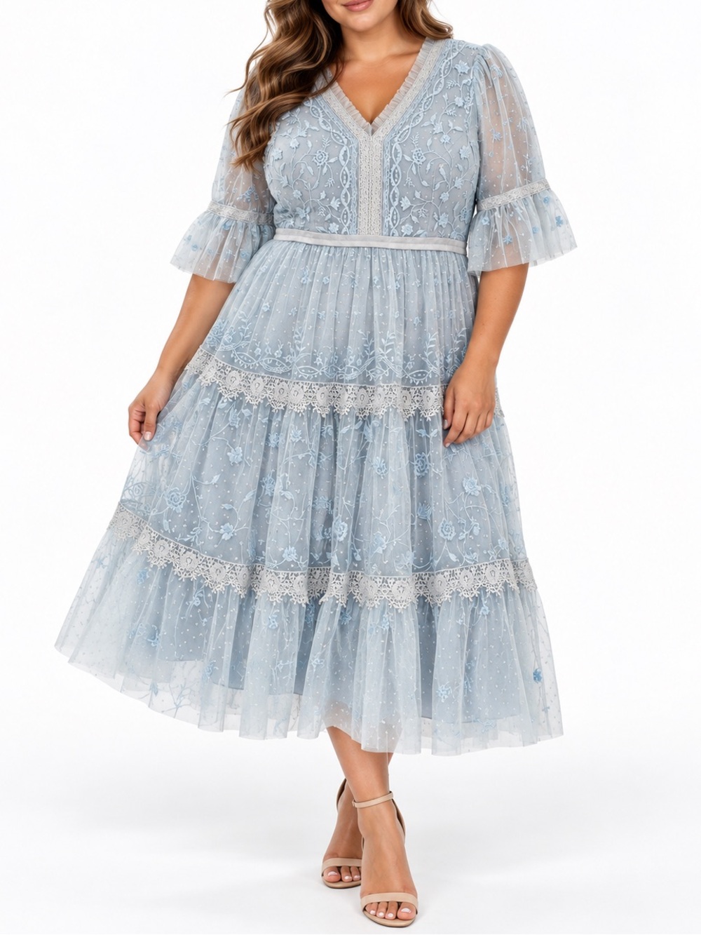 Ivy City Co Blue Jules Embroidered Midi Dress 1X